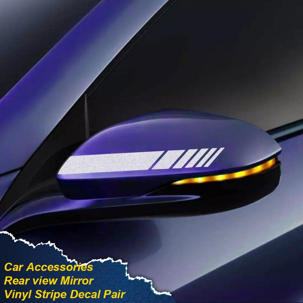 G-PLUS Rearview Mirror Carbon Fiber 5D Sticker Vinyl Stripe Decal Compatible with Car Accessories,2Pcs/Set (Silver)