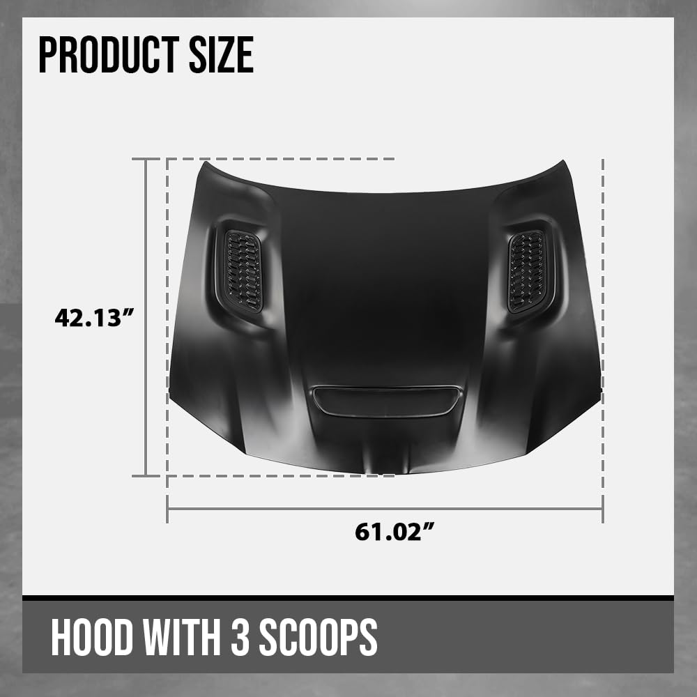 G-PLUS Front Hood Panel Compatible with Chrysler 300 2015 2016 2017 2018 2019 2020 2021 2022 2023 Black