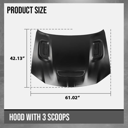 G-PLUS Front Hood Panel Compatible with Chrysler 300 2015 2016 2017 2018 2019 2020 2021 2022 2023 Black
