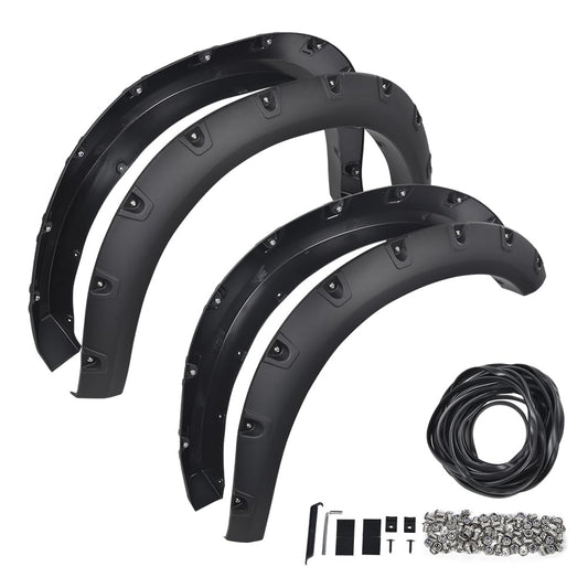 G-PLUS 4PCS Pocket Riveted Fender Flares Compatible with 2019-2022 Dodge Ram 1500 Smooth Modified Matte Black (Not Fit Dually models)
