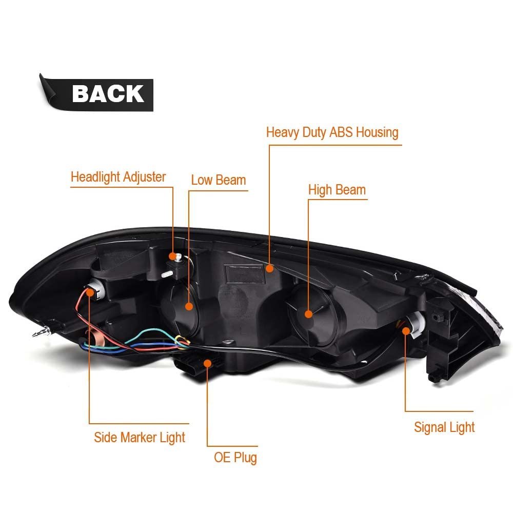 G-PLUS Headlights Assembly Fit Chevy Monte Carlo 2006 2007/Chevy Impala 2006-2013/Chevy Impala Limited 2014 2015 2016 Headlamps W/o Bulbs Clear Lens Black Housing Amber Reflector,faros delanteros