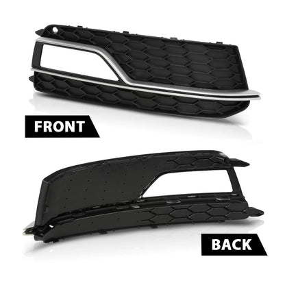 G-PLUS Front Bumper Fog Light Grille Grill Cover Black with Silver Ring Compatible with 2013-2016 Audi A5 S-Line/S5 (Facelift | LCI)/ Fit for First Generation/NOT Fit models with standard/RS bumper