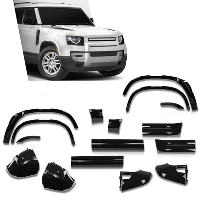 G-PLUS Body Kit Trim Bumper Corner Side Skirts Compatible with Defender L663 110 2020-2024 Gloss Black 16PCS