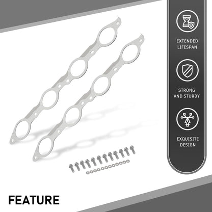G-PLUS Exhaust Manifold Header Gasket Pair W/Bolts Fit All LS Series Engines (Except LS7),Fits All 1997-2013 Gen 3/4 LS Based V8 551696, 12617944