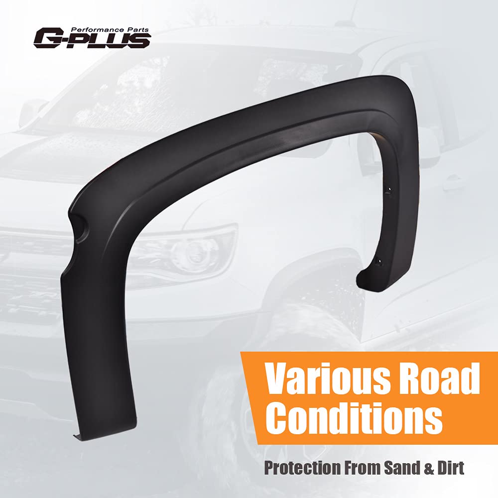G-PLUS Fender Flares Fit 2007-2013 Chevy Silverado 1500 Fleetside 69.3" Short Bed Crew Cab/2007 Silverado New Body Style(Not Fit GMC/Regular&Extended Cab) Textured Wheel Protector Cover