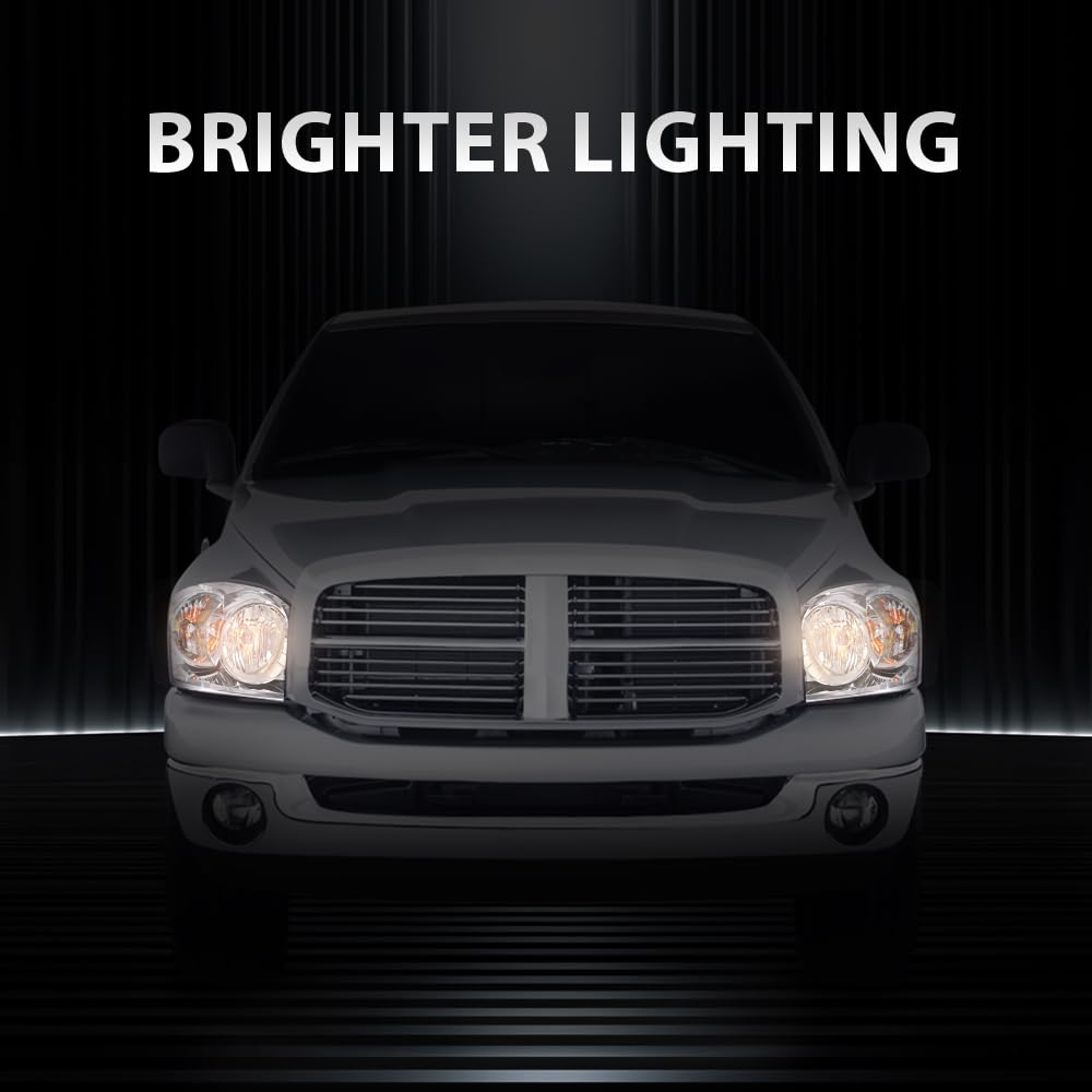 G-PLUS Headlights w/Bulbs Pair Compatible with Dodge Ram 1500 2006-2008/Fit Dodge Ram 2500 3500 2006-2009,Clear Lens Chrome Housing Clear Reflector Bumper Headlamps,faros delanteros Assembly
