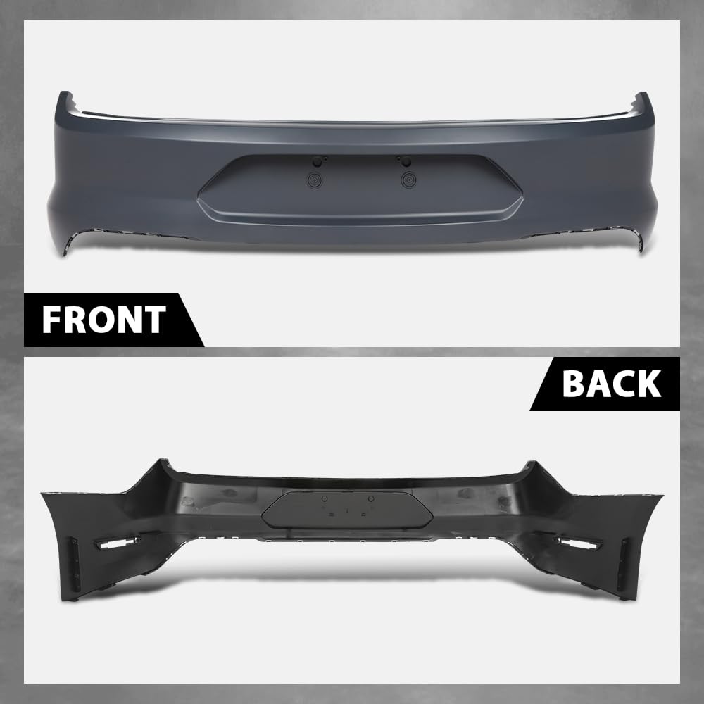 G-PLUS Rear Bumper Cover w/o Holes Compatible with Ford Mustang 2018-2023, Fit Models Without Park Assist Sensor Hole, Not Fit Shelby Models, 187-10330, JR3Z17K835APTM, FO1100736