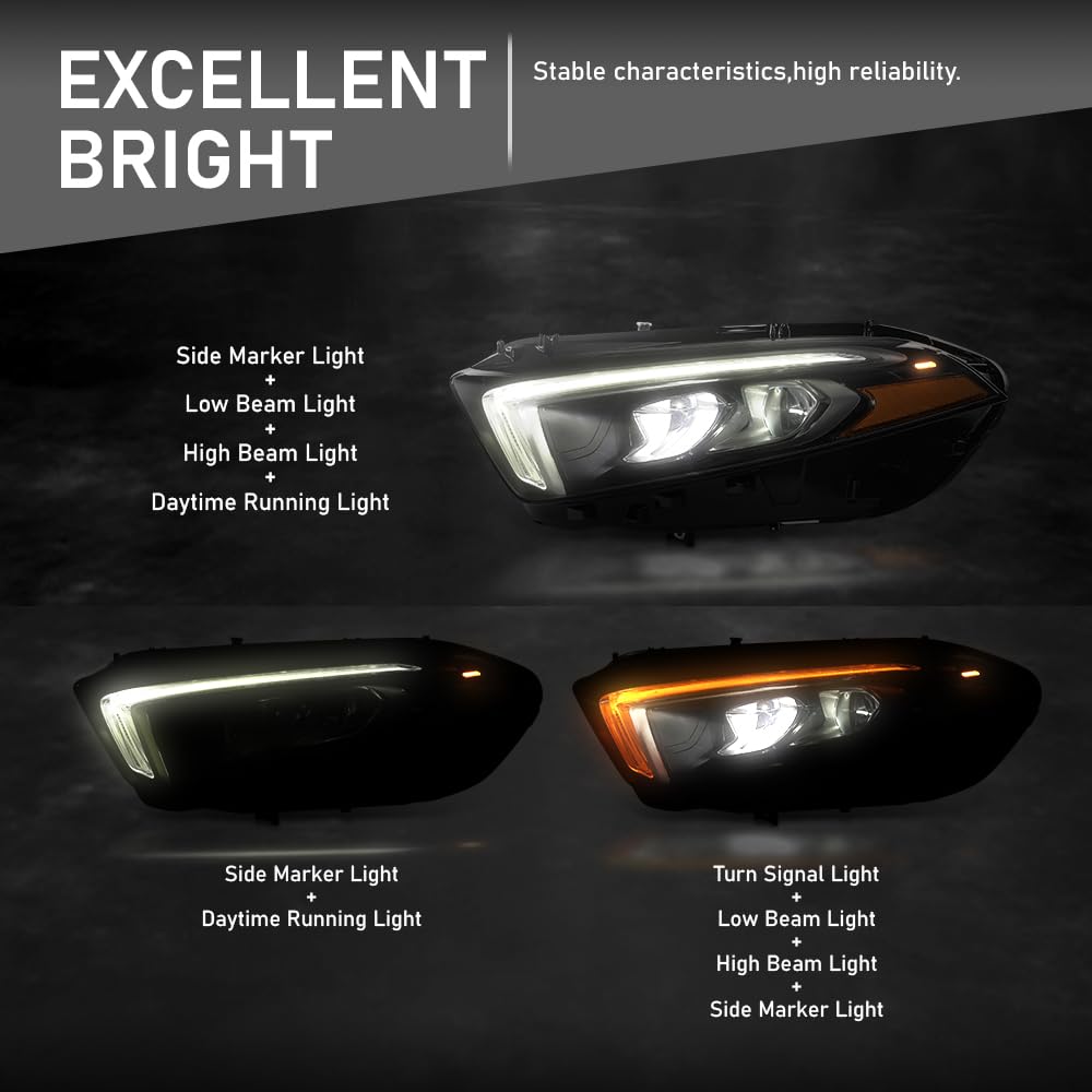 G-PLUS LED Headlight Left Driver Side Compatible with Benz W177 A Class A220 A250 2019 2020 2021 2022 LED Headlight Without modules, ballasts and other extra accessories A1779065103, A1779066303 Black