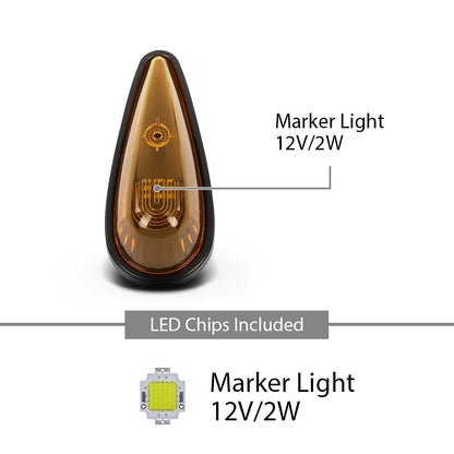 G-PLUS 5Pcs Amber Teardrop Cab Marker Lights 9 LED Cab Marker Light Top Clearance Roof Running Light Assembly with Wiring Pack Fit for Trucks Trailer Vans Pickups RV Tractor Yellow