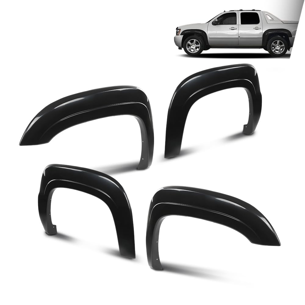G-PLUS Fender Flares Front & Rear Paintable Compatible with Chevy Avalanche 2007-2013 Black