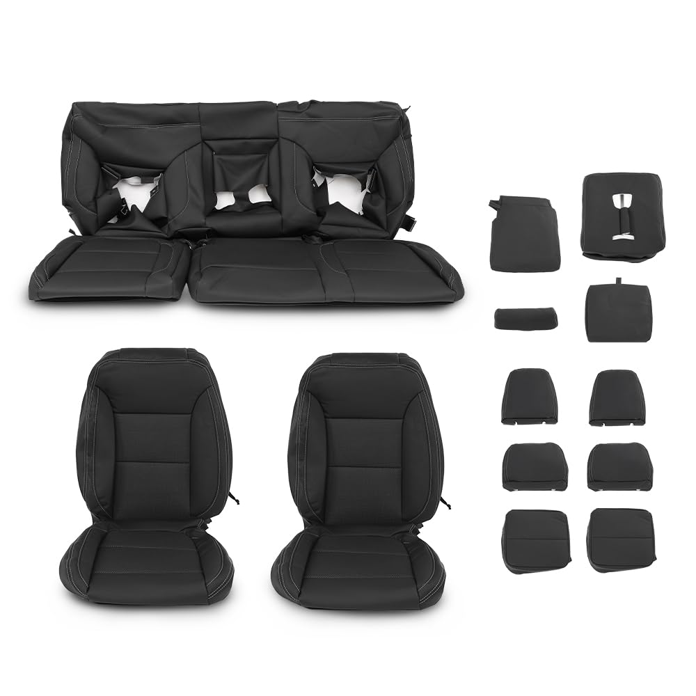 G-PLUS Seat Covers Full Kit Factory Style Compatible with Chevy Silverado 1500/2500/3500 LT, Custom and Trailboss Crew Cab New Body Style 2019 2020 2021 Black
