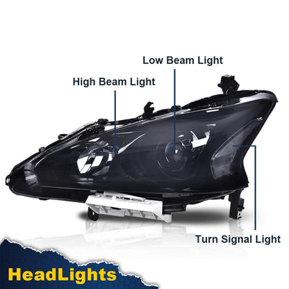 G-PLUS Headlights Compatible With 2013 2014 2015 Nissan Altima 4-Door Sedan Factory Style Automotive Halogen Model Headlamps (Smoky Lens Black Housing Clear Reflector),faros delanteros