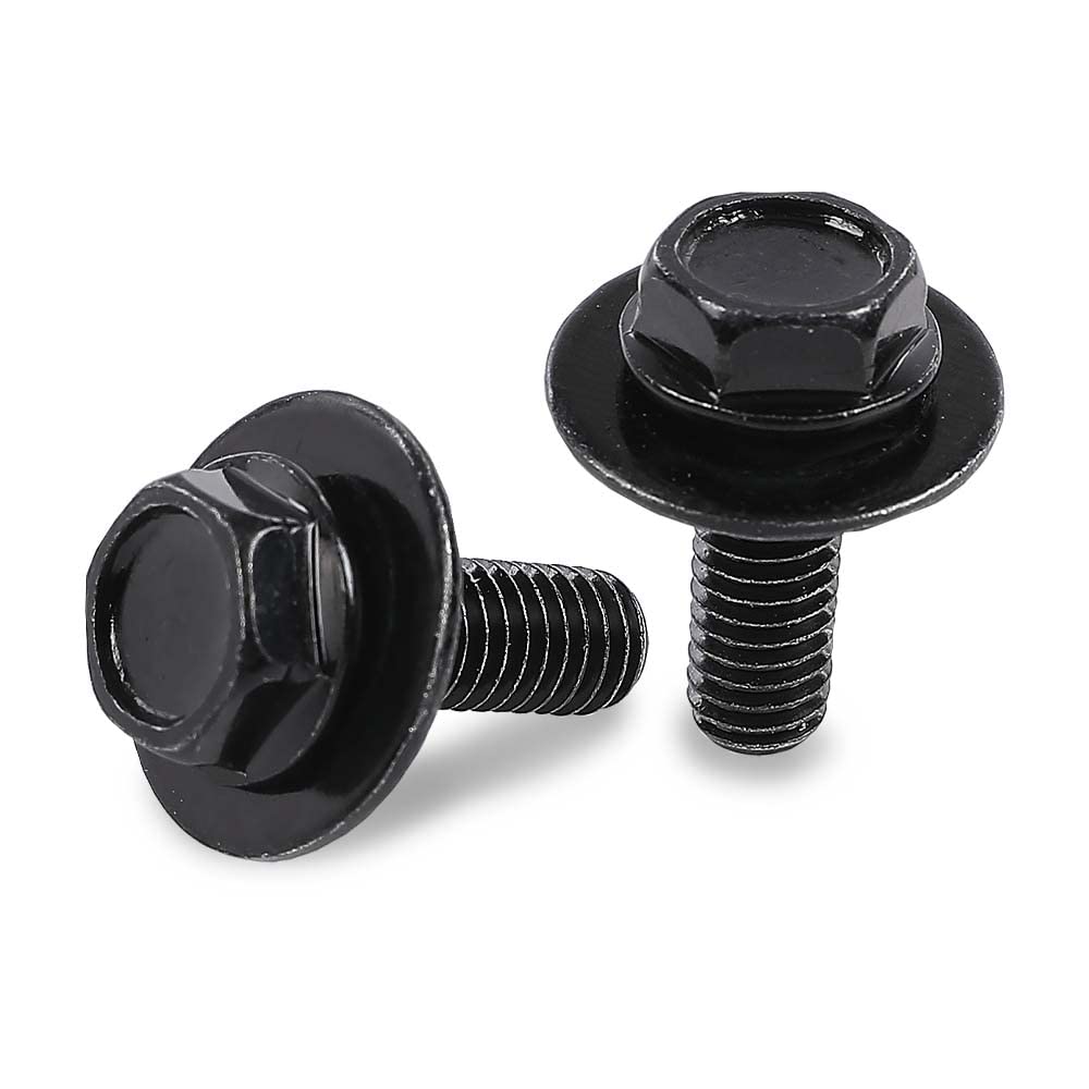 G-PLUS Body Bolt Screw Fastener Fender M6-1.0X 16mm Long- 10mm Hex- 17mm Washer Steel Black 20PCS