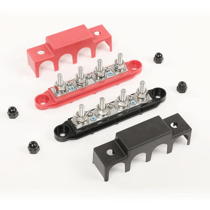 G-PLUS 4 Post Power Distribution Block Bus Bar with Cover, Busbar Power Battery Terminal Distribution Block 5/16" Posts 12V 250A, 4 Post Busbar Power Distribution Block Black & Red