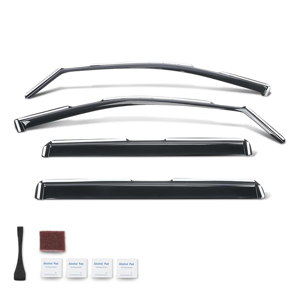 G-PLUS in-Channel Side Window Vent Visor Deflectors Rain Guards Compatible with GMC Sierra 1500 Crew Cab 2019-2026 Impact-Resistant PC 4 PCS Smoky