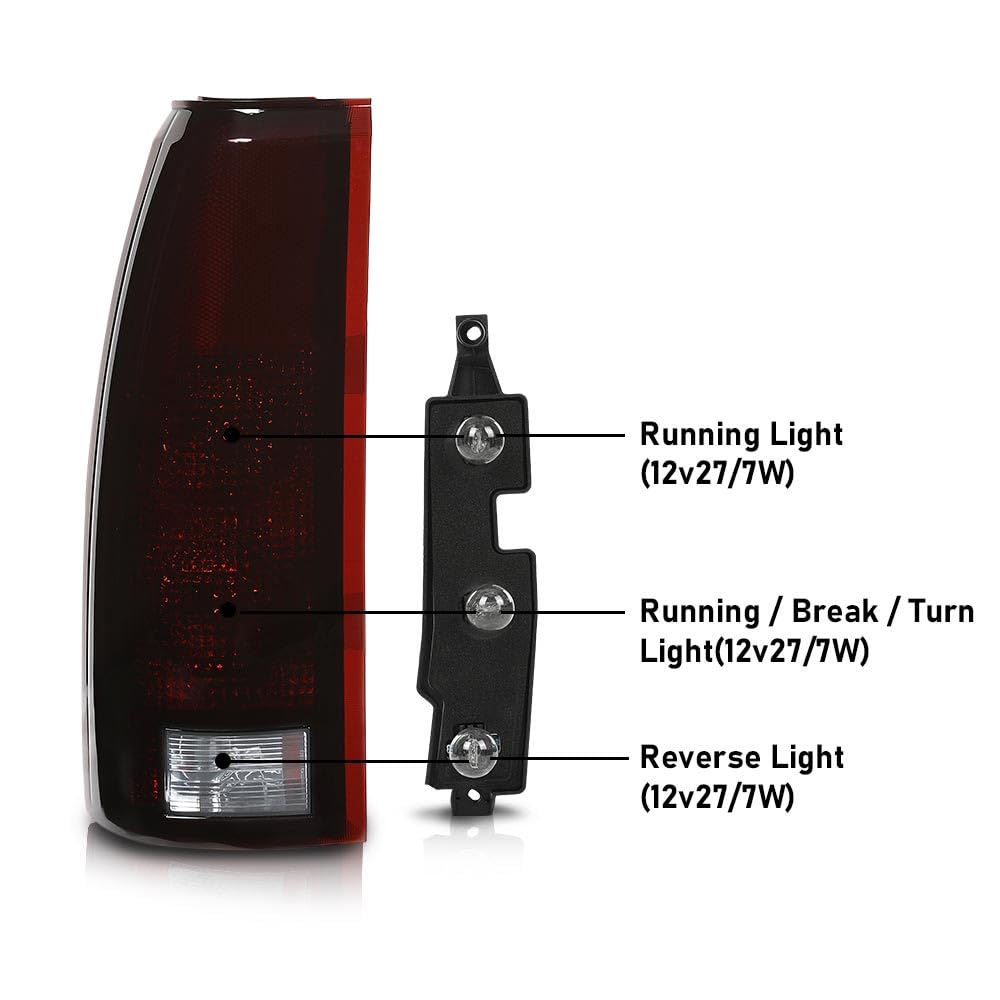 G-PLUS Tail Lights w/Bulb Fit Chevy GMC C/K 1500 2500 3500 & Chevy Silverado 1988-1999/Fit Chevy Blazer 1992-1994,Left&Right,Smoky Lens Luces Traseras Rear Brake Lamps Assembly Faros Traseros