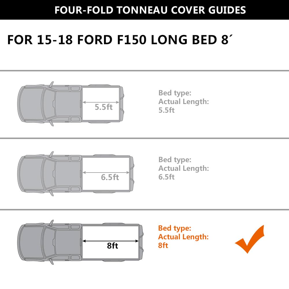 G-PLUS Soft Quad Fold Truck Bed Tonneau Cover Folding Bed Covers Compatible with Ford F150 2015-2020 8' Long Bed (96")