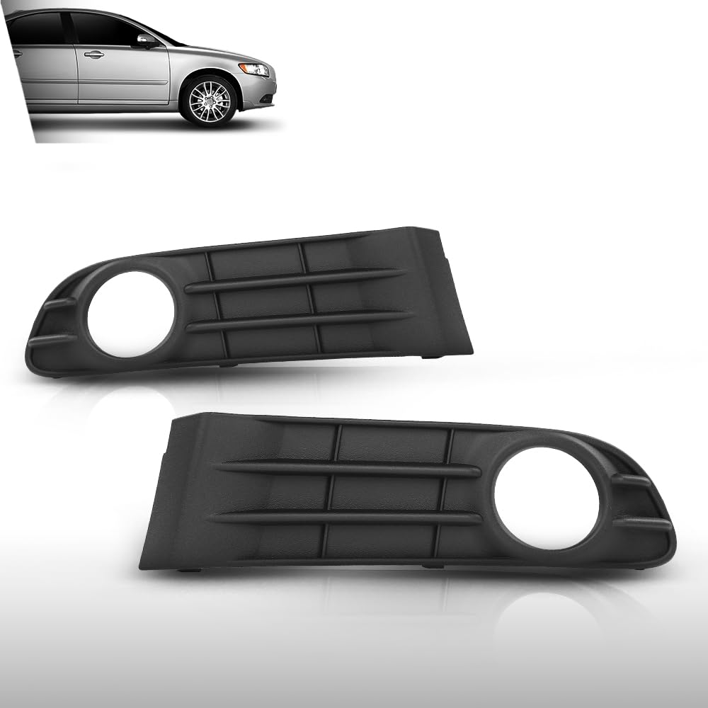 G-PLUS Front Bumper Fog Light Grille Grill Cover LH RH Compatible with Volvo S40 V50 S50 2008 2009 2010 2011 2012 30744919, 30744920 Black