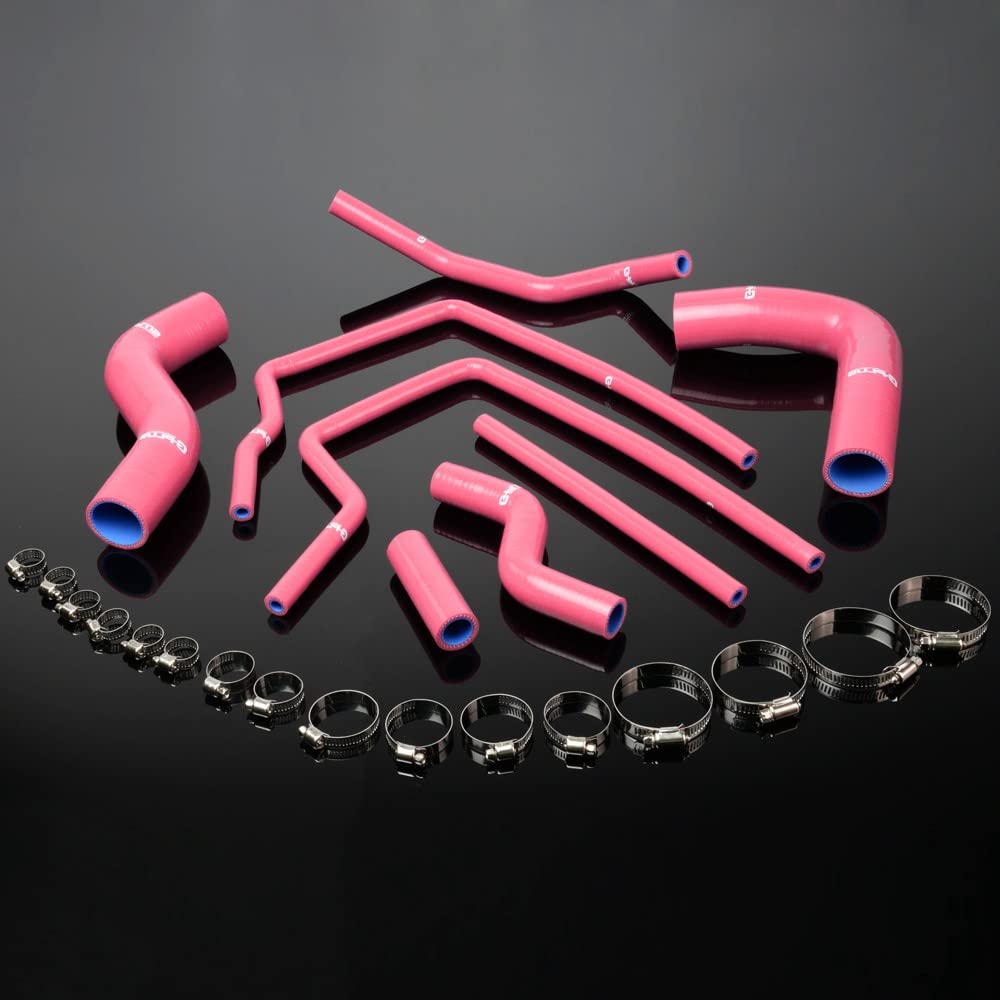 G-PLUS Silicone Radiator Coolant Tube Kit Clamps Compatible With 1996-2000 Subaru Impreza GC8 GF8 STI EJ20 WRX,Pink