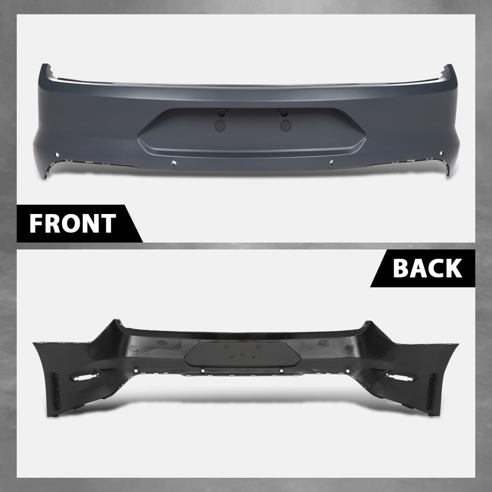 G-PLUS Rear Bumper Cover w/Holes Compatible with Ford Mustang 2018-2023, Fit Models WITH Park Assist Only, NOT Fit Shelby Models, 187-10329, JR3Z17K835AAPTM, FO1100737