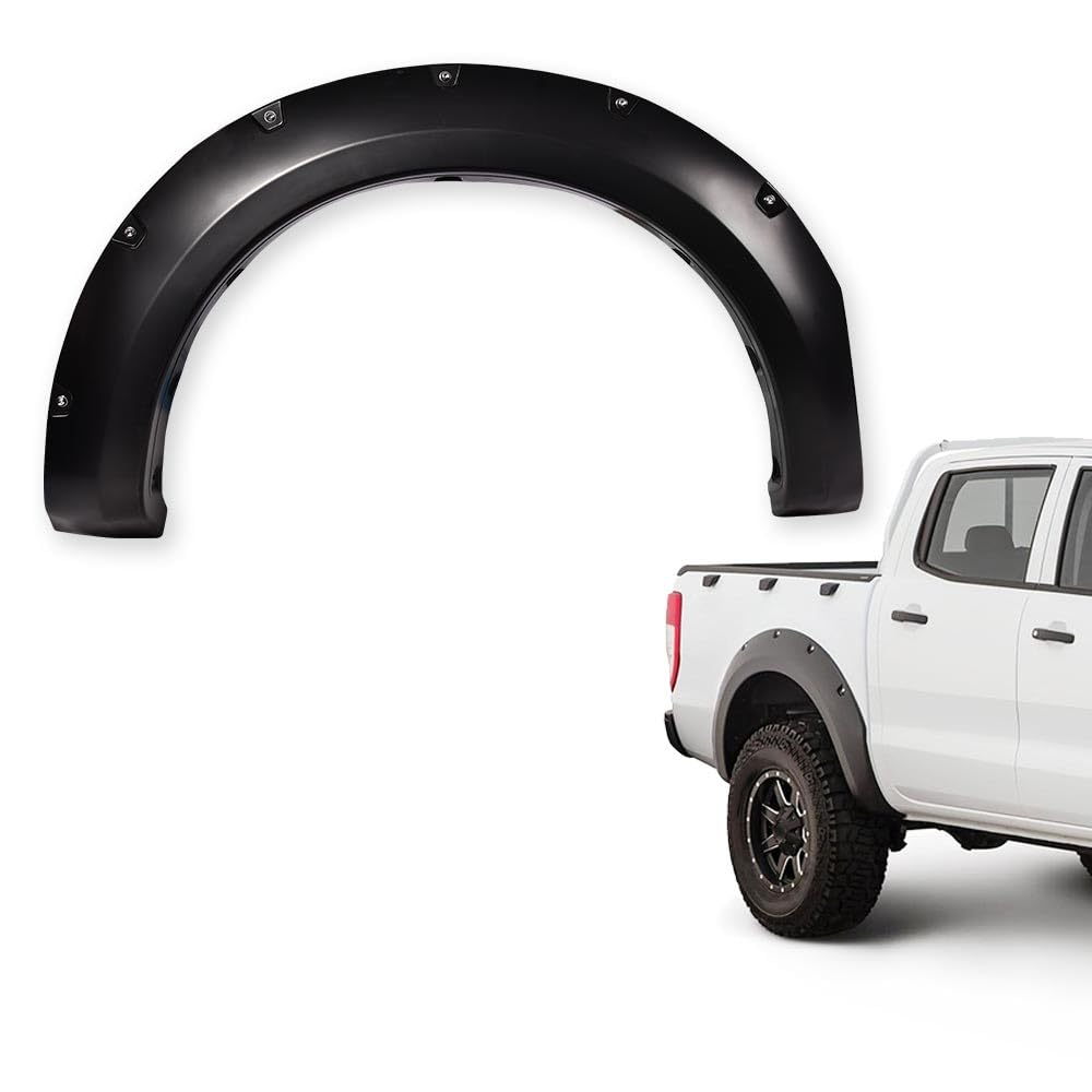 G-PLUS 6PCS Fender Flares Compatible with Ford Ranger T6 XL XLT 2011-2018 (2015-UP Model Must Remove The Factory Mudflaps) Wheel Opening Molding Arch Trim, Smooth Riveted Style
