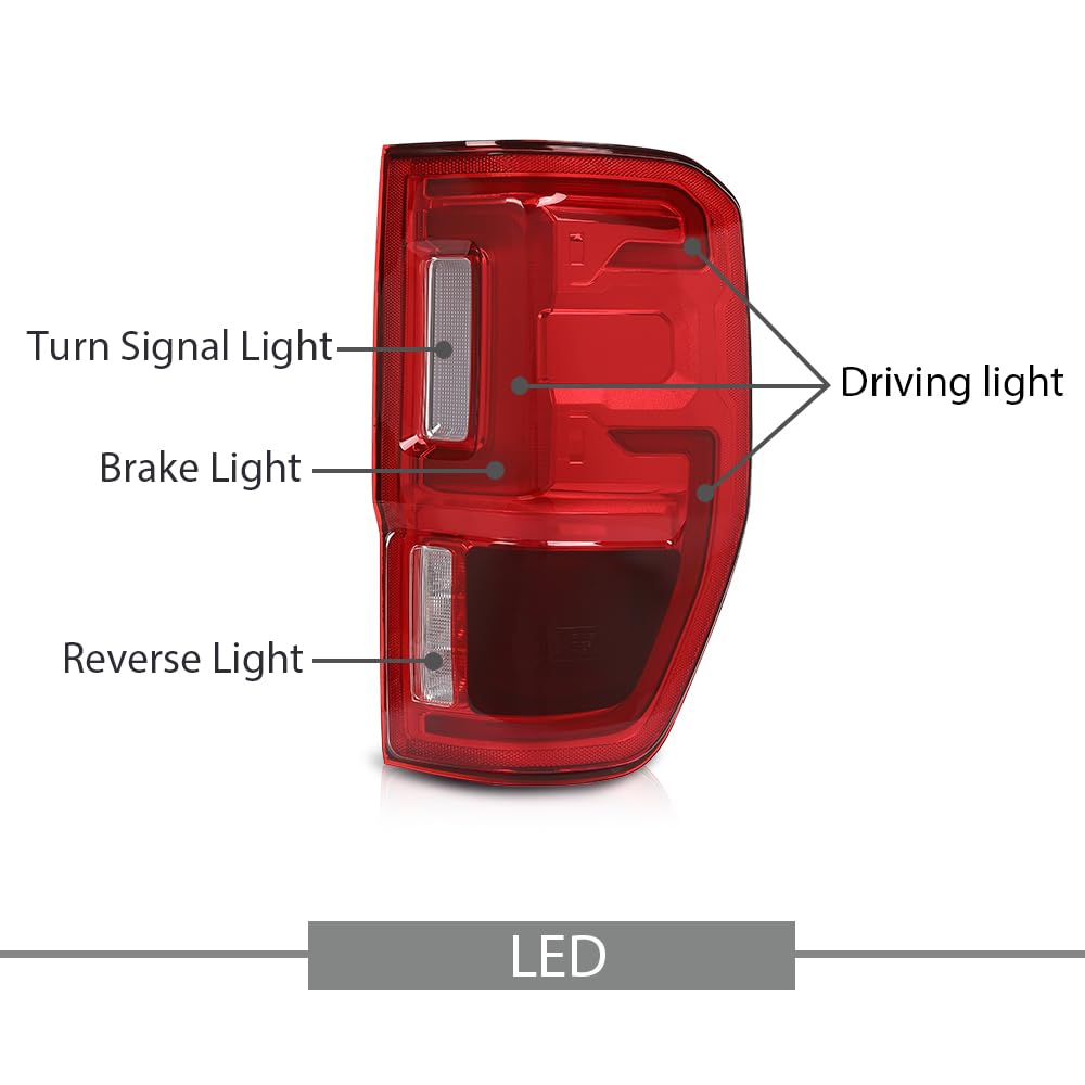 G-PLUS LED Tail Light Assembly Rear Brake Lamp w/Wiring Harness Left and Right Compatible with Ford Ranger 2019-2023 with Blind Spots Models Red Lens KB3Z-13405-G Faros Traseros Luces Traseras