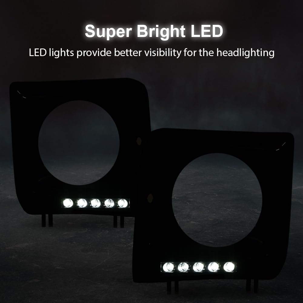 G-PLUS Black Headlight Bezel w/LED DRL Light Strip & Wire harness Compatible with 1990-2018 Mercedes Benz G-class W463 G63 G65 G500 G550 G55 AMG