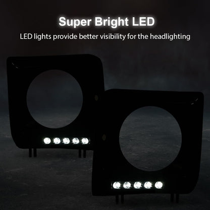G-PLUS Black Headlight Bezel w/LED DRL Light Strip & Wire harness Compatible with 1990-2018 Mercedes Benz G-class W463 G63 G65 G500 G550 G55 AMG
