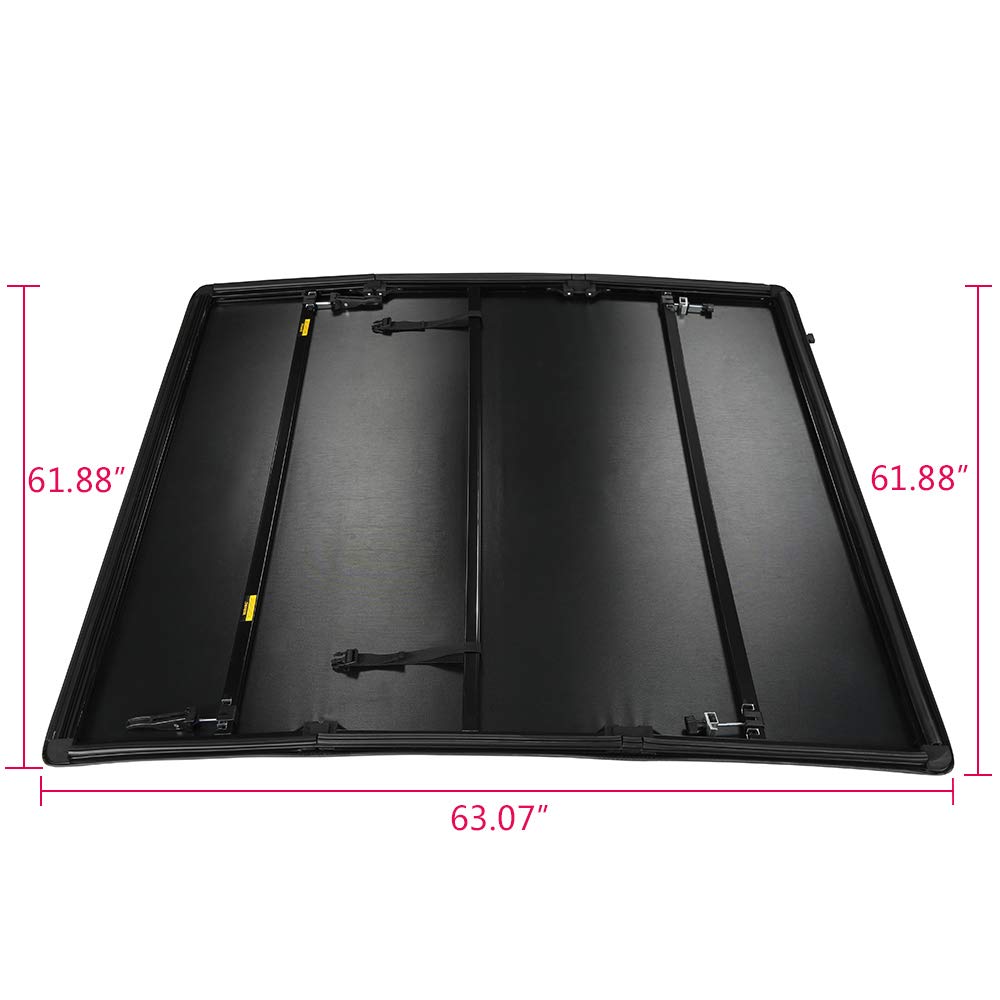 G-PLUS T3 Soft Lock Tri-Fold Tonneau Cover Assembly Replacement for 2004-2014 Chevy Colorado/GMC Canyon,Short Bed Black (Extra Short Bed 5')