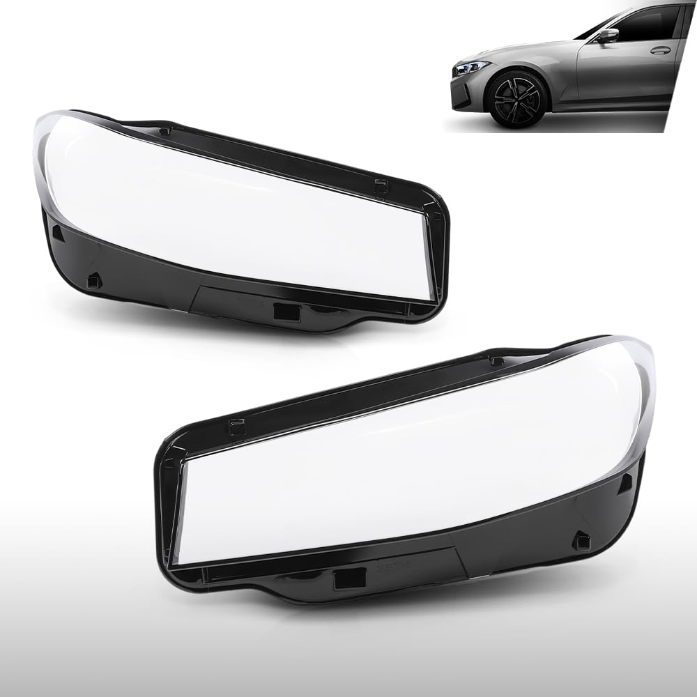 G-PLUS Headlight Lens Cover+Sealant Glue Compatible with BMW 3 Series G20 G21 2023-2024 Left & Right Pair Front Headlamp Lens Cover Clear