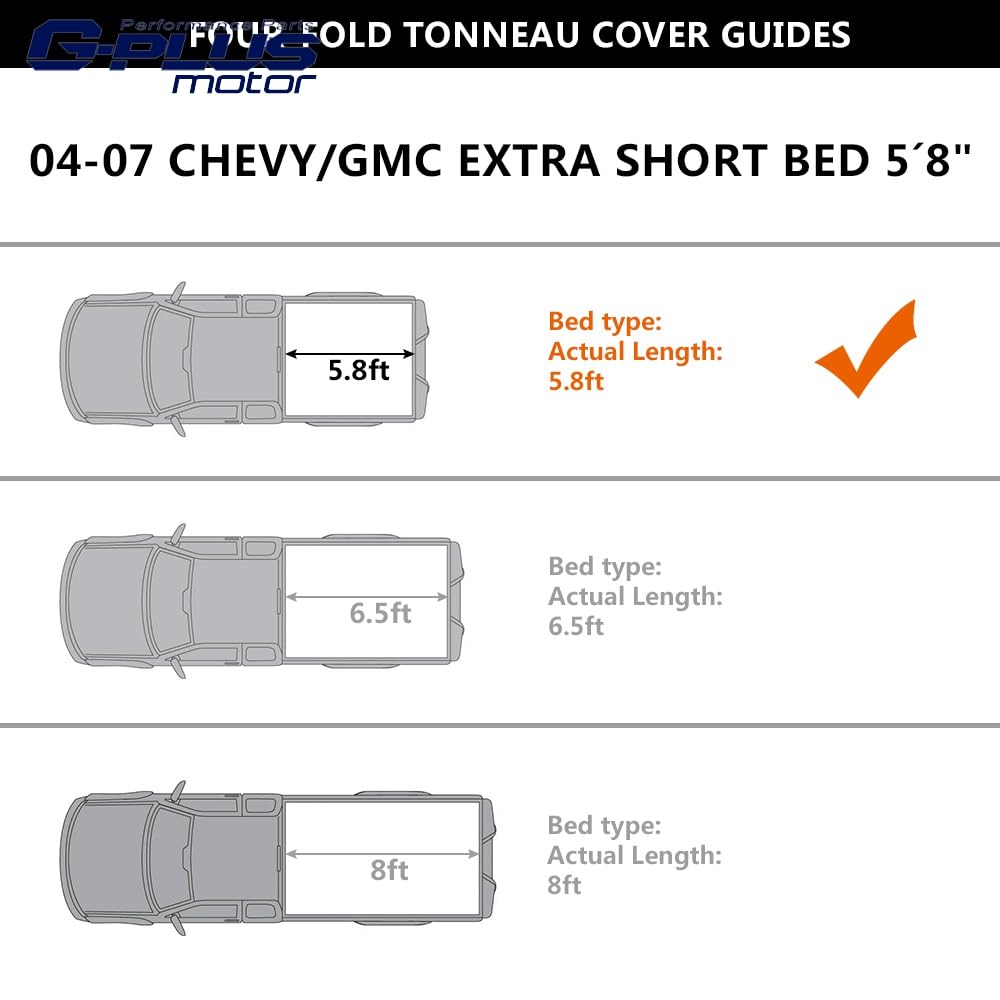 G-PLUS Soft Quad Fold Truck Bed Tonneau Cover Compatible with Chevy Silverado/GMC Sierra 2004-2007 (2007 Classic Body) 5'8" Extra Short Bed