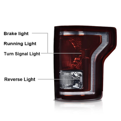 G-PLUS Rear Tail Lights Compatible with Ford F150 2015 2016 2017 Taillamps Brakelights w/bulb Luces Traseras Smoke lens FO2800239C FO2801239C Left and Right Side Rear Brake Lamps Assembly