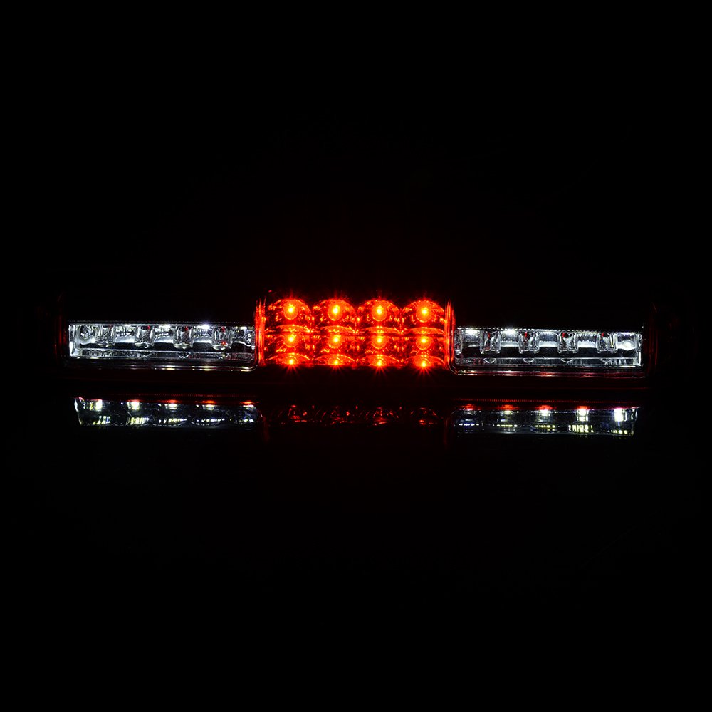 G-PLUS LED 3rd Third Brake Light Compatible With Chevy Silverado GMC Sierra 1500 2500HD 3500 1999-2006,3RD Cargo Tail Lamps Chrome Housing Red & Clear Lens Tersera Luz De Freno