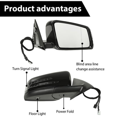 G-PLUS Side Mirror Heated w/Memory Puddle Light Right Passenger Side Compatible with Benz CLA250 (submodel: 4Matic, Base) 2014-2016/Fit Benz CLA45 AMG 4Matic 2014-2016 1178101076 Glossy Black