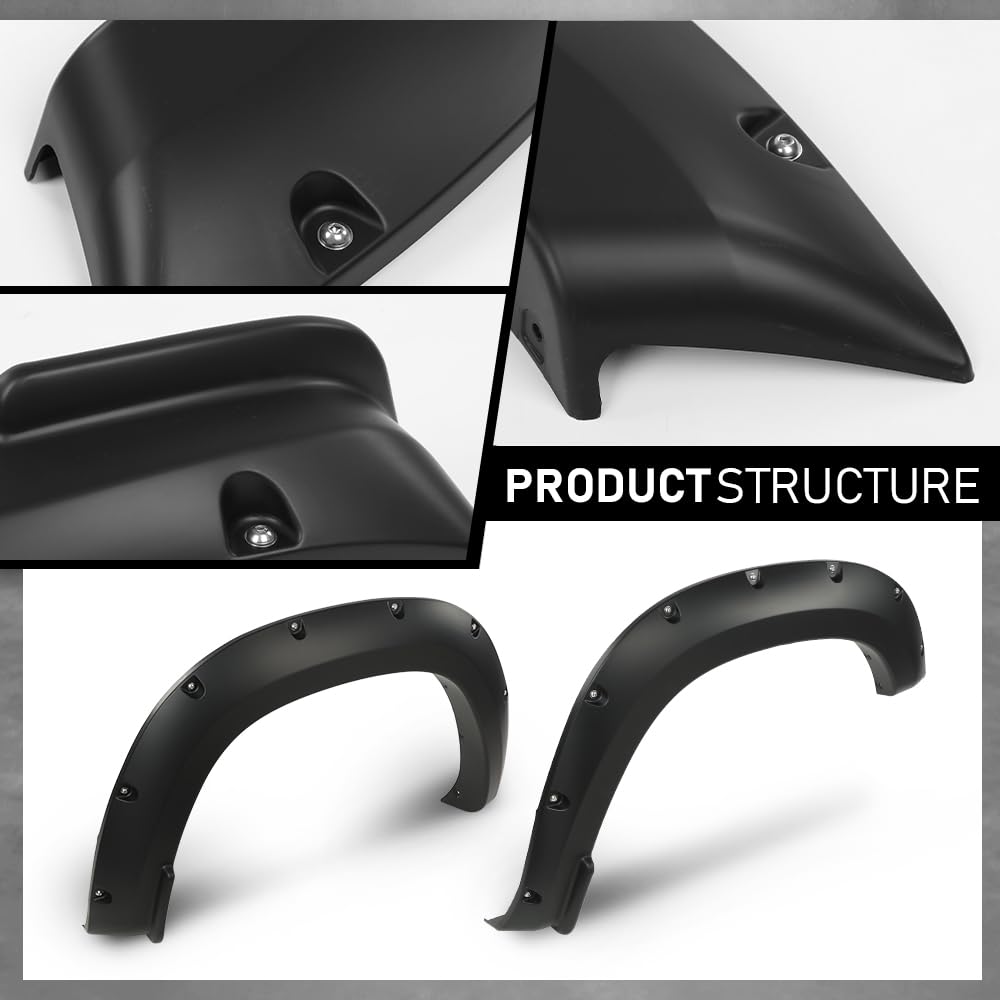 G-PLUS Fender Flares Pocket Riveted Compatible with Dodge Ram 1500 2WD/4WD 2019 2020 2021 2022 2023 NOT Fit Rebel Models Wheel Opening Molding Arch Trim 4PCS Black