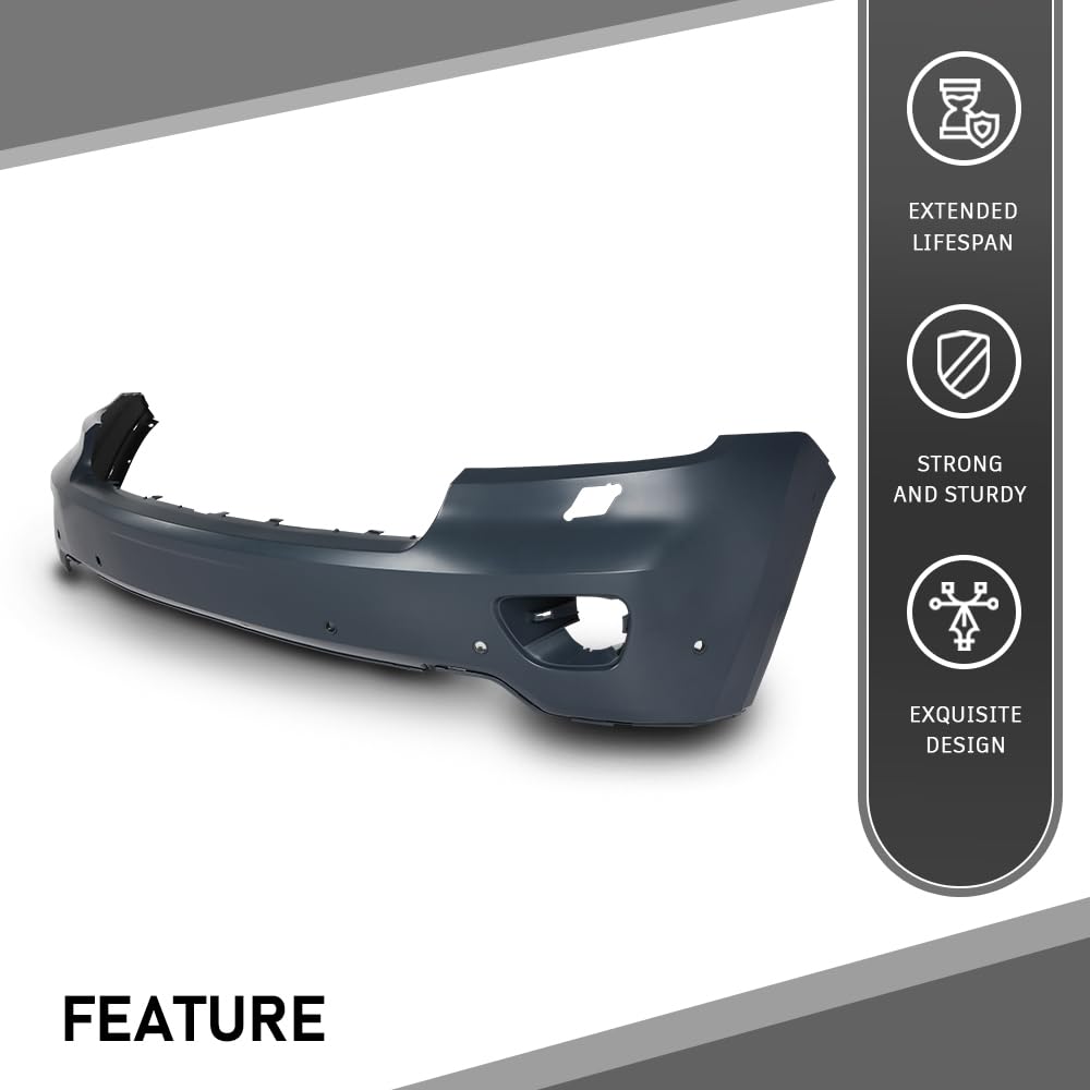 G-PLUS Front Upper Bumper Cover Compatible with Jeep Grand Cherokee 2011 2012 2013 w/o Headlight Washers & Park Assist, 68078269AB, CH1000980, Black