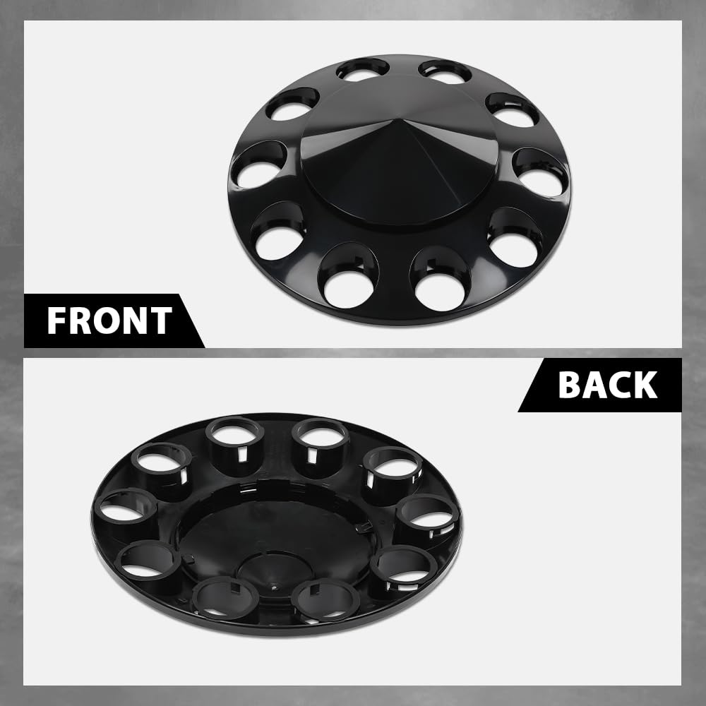 G-PLUS Front Wheel Covers 33mm Spiked Hub Axle Compatible with Semi-Trucks 22.5" and 24.5" Wheels, ABS Plastic Black Pair Semi Truck Hub Covers