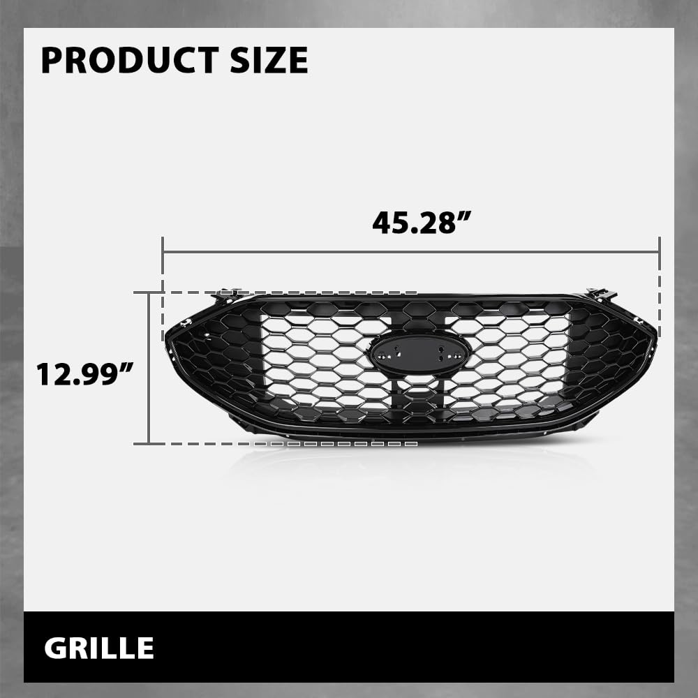 G-PLUS Front Upper Grille Compatible with Ford Edge ST/ST-Line 2019-2022 PT4B-8200, KT4Z-8200, KT4B-8A133 Gloss Black