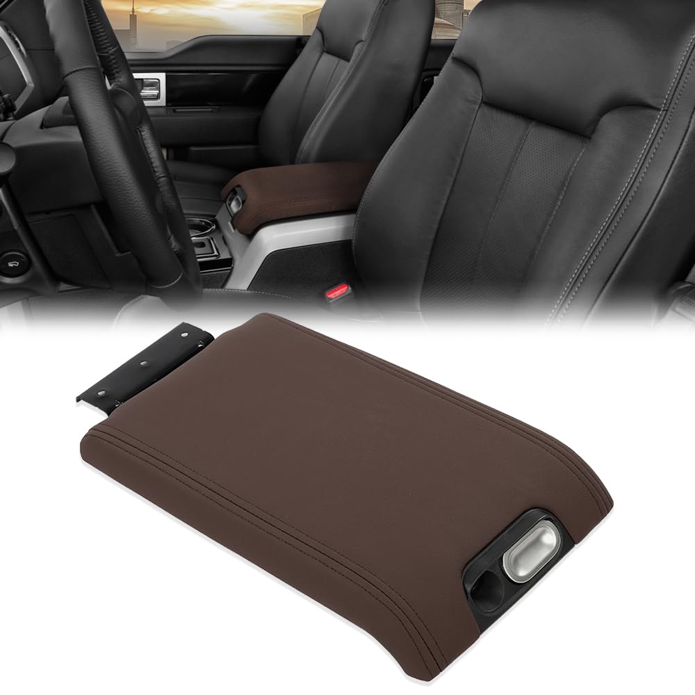 G-PLUS Brown Center Console Arm Rest Lid Cover Compatible with Ford F150 2009-2014/Lincoln Mark LT 2010-2014 9L3Z1506024CC (Fit for Flow Through Consoles Only)