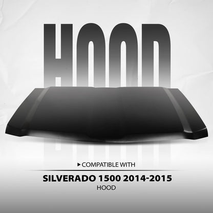 G-PLUS Front Hood Panel Compatible with Chevy Silverado 1500 2014 2015 GM1230451, 23271756 Primed Black