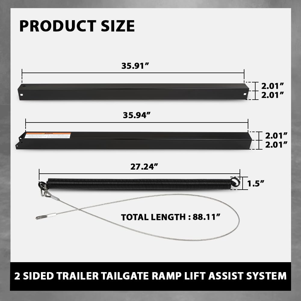 G-PLUS 2 Sided Trailer Tailgate Liftgate Ramp Lift Assist Syste, Fit 350 Pounds Trailers with Side Rails Between 10 and 24 Inches, Tailgate Heights Between 4 and 6 Feet, Black