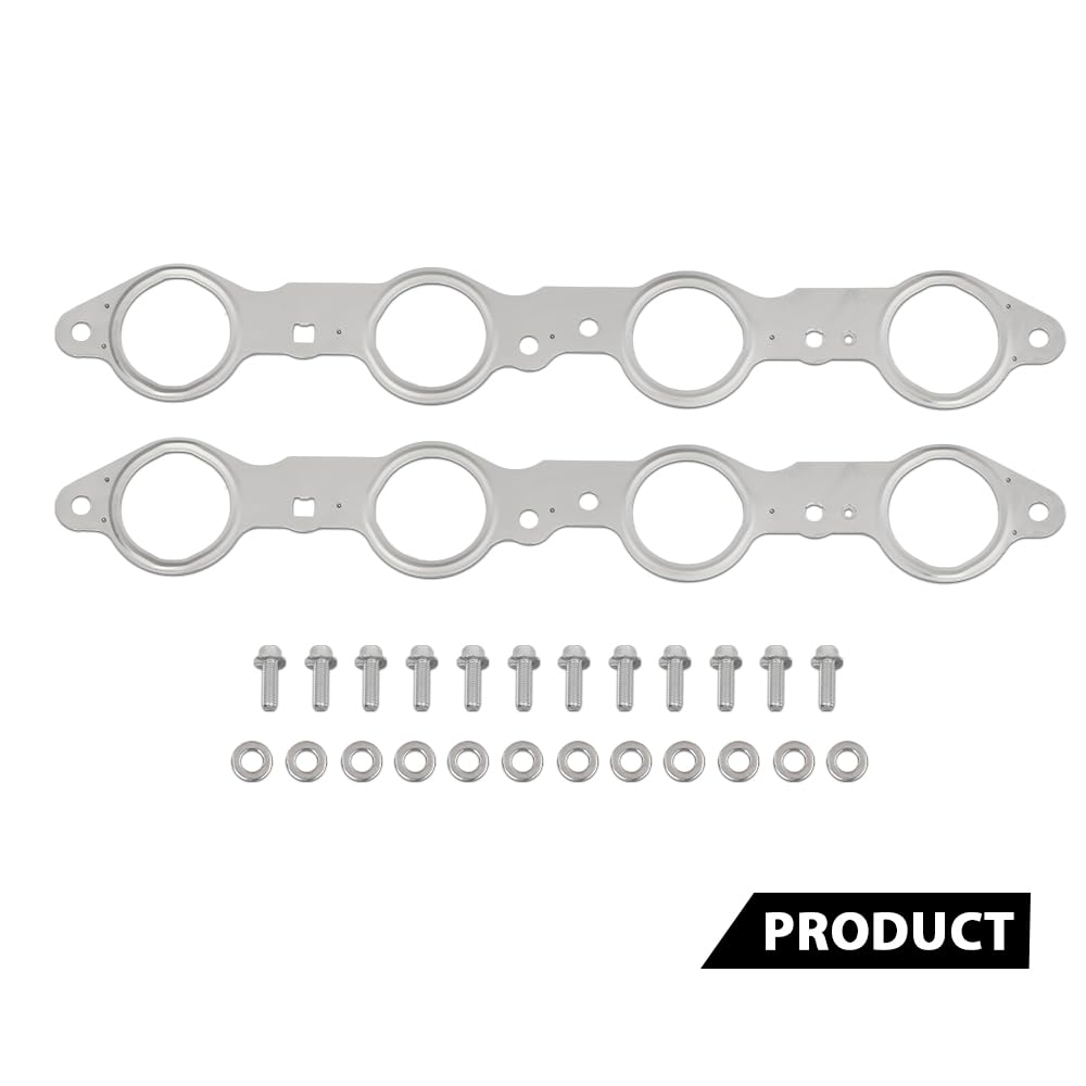 G-PLUS Exhaust Manifold Header Gasket Pair W/Bolts Fit All LS Series Engines (Except LS7),Fits All 1997-2013 Gen 3/4 LS Based V8 551696, 12617944