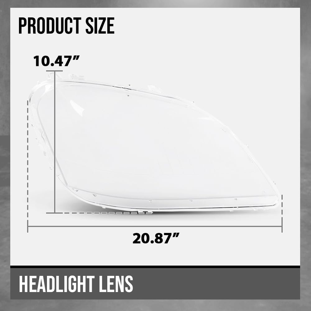 G-PLUS Headlight Lens Cover Compatible with Benz ML Class W164 ML320 ML350 ML500 ML550 ML63 AMG 2006-2008 Left & Right Pair Front Headlamp Lens Cover Clear
