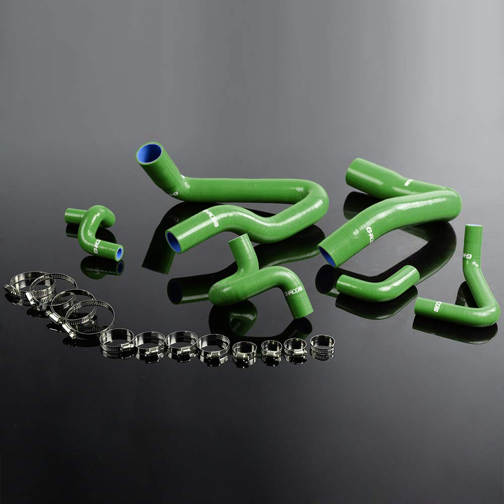 G-PLUS Silicone Radiator Coolant Hose Pipe Kit Clamps Compatible With 1979-1983 Ford Mustang V8/V6 MT/1986-1993 Mustang GT LX Cobra 5.0, Green