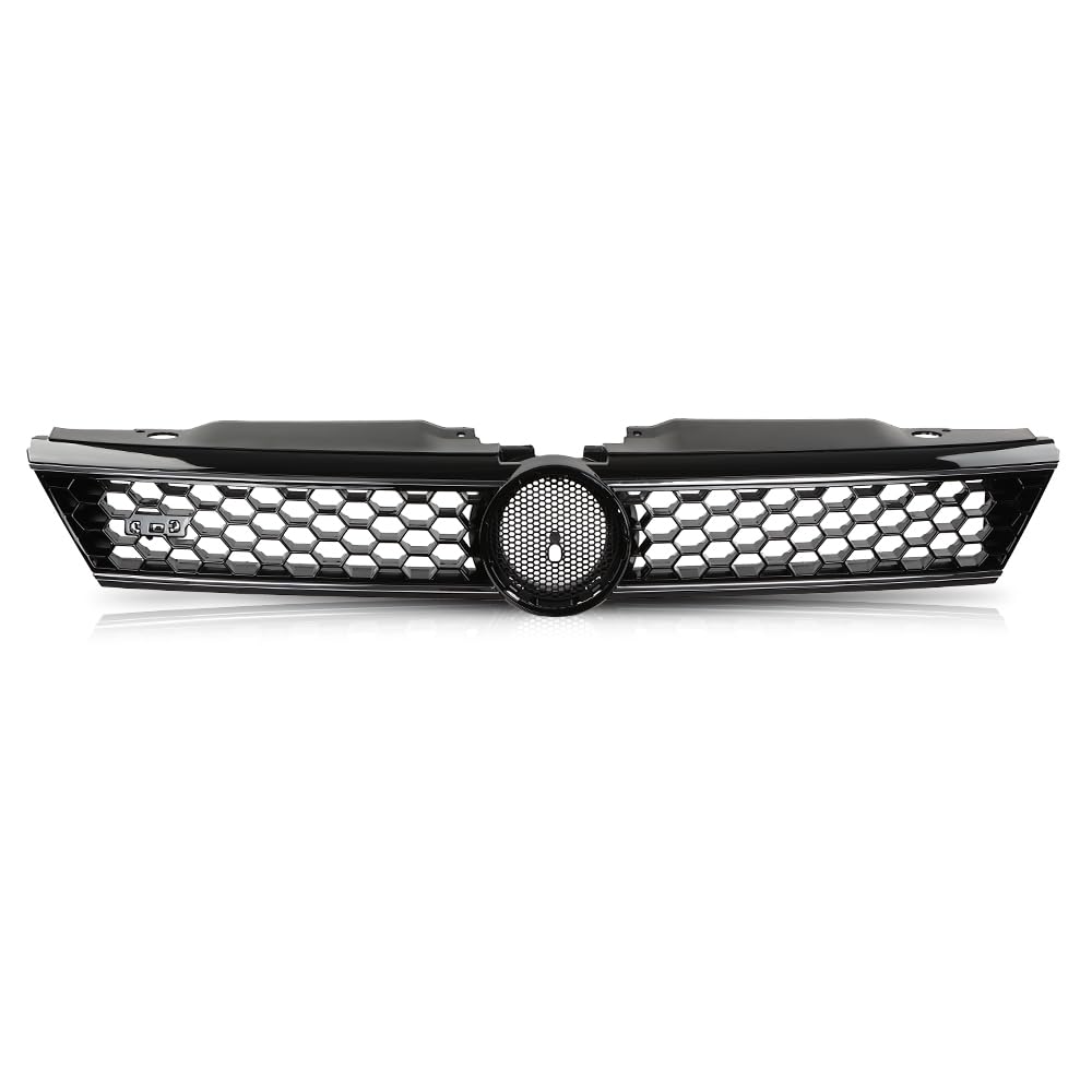 G-PLUS Front Upper Grille Grill Trim Gloss Black Honeycomb W/Chrome Trim Compatible with Volkswagen VW Jetta 2010-2014 5C6853653A