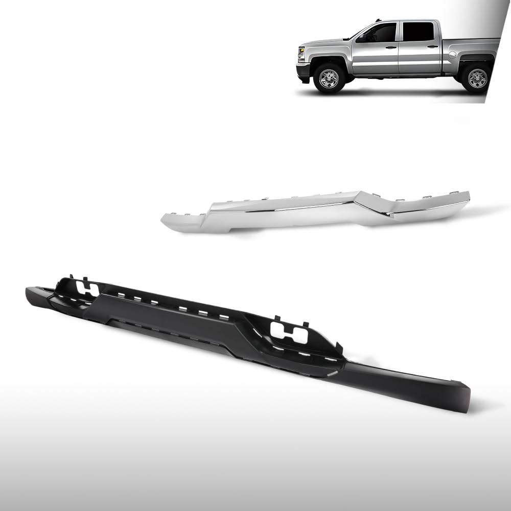 G-PLUS Front Bumper Valance + Chrome Skid Plate Compatible with Chevy Silverado 1500 2016-2018/1500 LD 2019 Fit Models w/ Z71 Package & Impact Bar Skid Plate Black