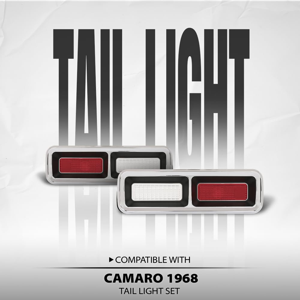 G-PLUS Tail Light Set, Bezels, Lens, Right & Left Compatible with Chevy Camaro 1968 Red