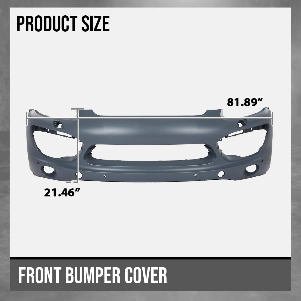 G-PLUS Front Bumper Cover Fascia With Headlight Washer Holes Compatible with Porsche Cayenne 2011 2012 2013 2014 95850522131G2L, PO1000144 Black