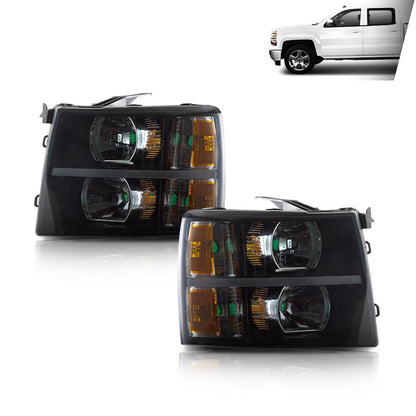 G-PLUS LED DRL Headlights, Fit Chevy Silverado 2500 3500 & HD Models 2007-2014/Fit Chevy Silverado 1500 2007-2013 Bumper Headlamps, Smoky Lens Black Housing Amber Reflector,faros delanteros