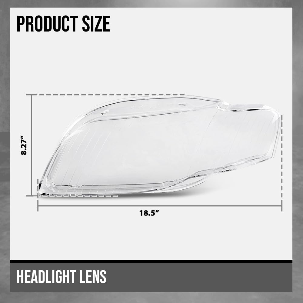 G-PLUS Headlight Lens Cover Compatible with Audi A4 B7 S4 2005-2008 Left & Right Pair Front Headlamp Lens Cover Clear